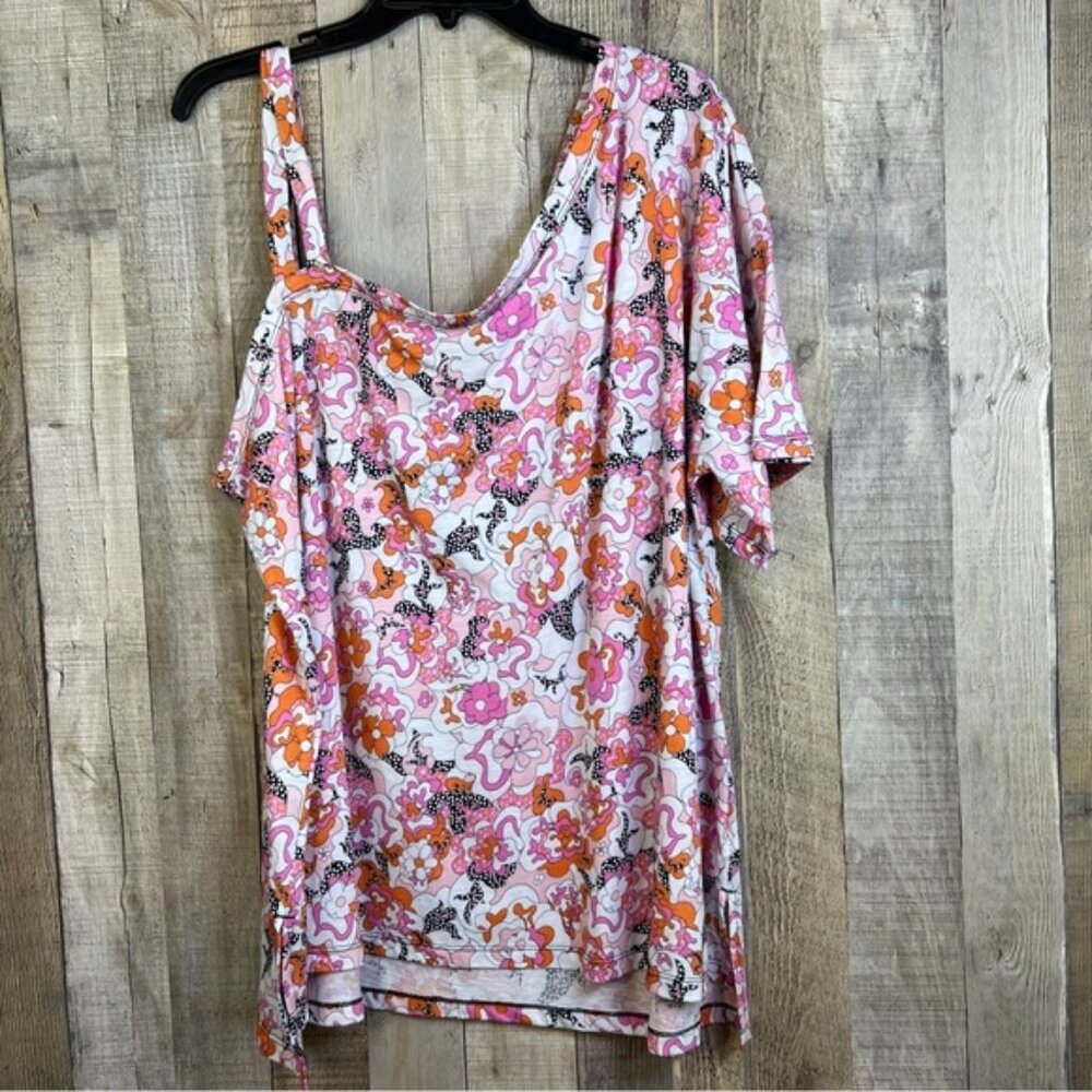 Cato 22/24W Multicolored Floral & Polka Dot 1 Arm Short Sleeve 1 Arm No …